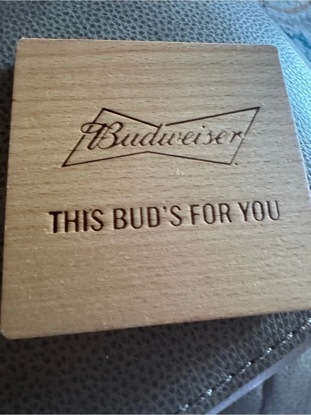 Budweiser Natural Wood Coaster with Brown Engraving